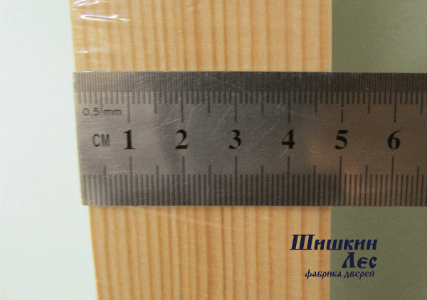 Линейкой показана толщина дверного полотна, которая составляет 48 мм.