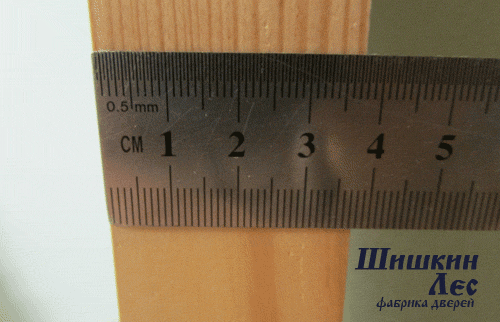Линейкой показана толщина торца двери ГРАНИТ, которая составляет 38 мм.
