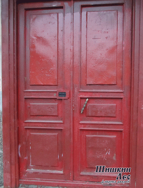 Старая коричневая дверь НЕВА, двухстворчатая установлена в парадной. Под замену.