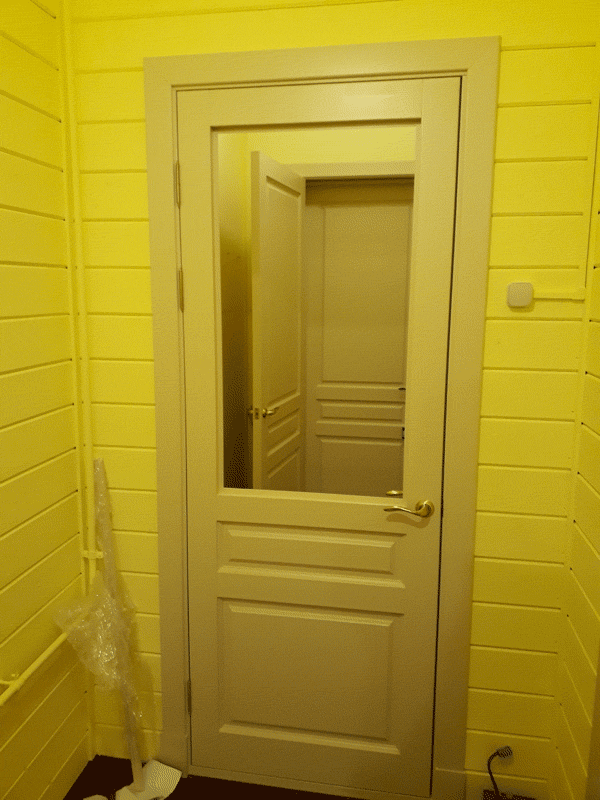 Фотография дверьи модели НЕВА в нестандартном размере, сделанной с увеличенной выборкой для установки в нее стеклопакета.