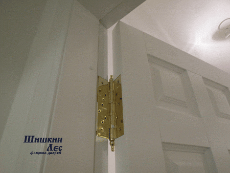 Массивная дверная петля золотого цвета. Специальная для больших полотен.